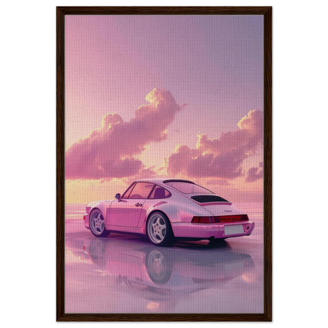 Pink Sunset Dream | Porsche Canvas & Fine Art wall art Print - Framed Canvas - 60x90 cm / 24x36″ - Dark wood frame