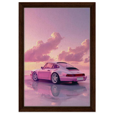 Pink Sunset Dream | Porsche Canvas & Fine Art wall art Print - Framed Canvas - 30x45 cm / 12x18″ - Dark wood frame