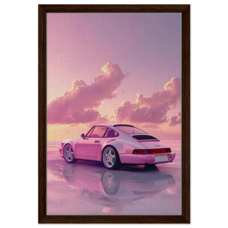 Pink Sunset Dream | Porsche Canvas & Fine Art wall art Print - Framed Canvas - 40x60 cm / 16x24″ - Dark wood frame