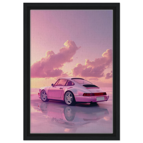 Pink Sunset Dream | Porsche Canvas & Fine Art wall art Print - Framed Canvas - 30x45 cm / 12x18″ - Black frame
