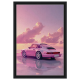 Pink Sunset Dream | Porsche Canvas & Fine Art wall art Print - Framed Canvas - 40x60 cm / 16x24″ - Black frame