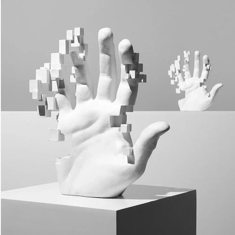 Pixelated Palm Sculpture – Modern Abstract Resin Hand Art - Mosaic Palm Small - 