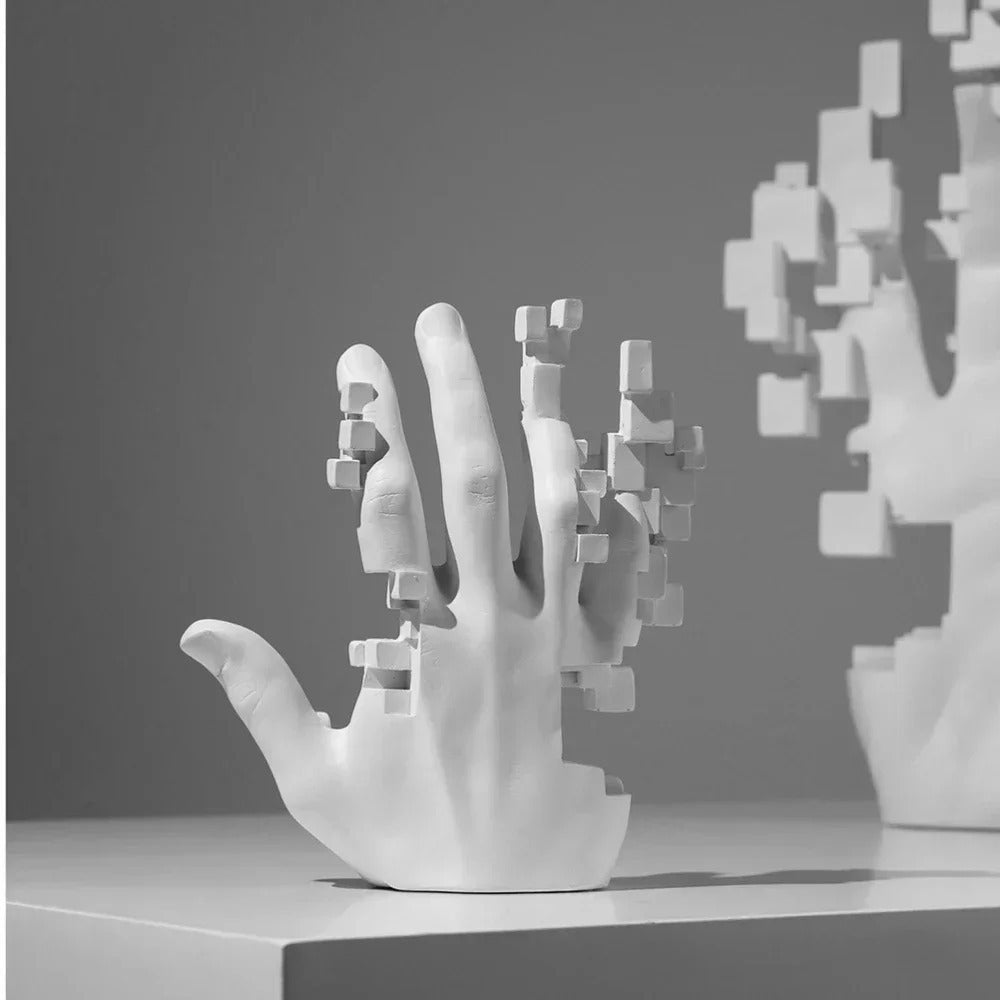 Pixelated Palm Sculpture – Modern Abstract Resin Hand Art - Mosaic Palm Small - 