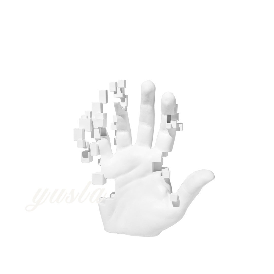 Pixelated Palm Sculpture – Modern Abstract Resin Hand Art - Mosaic Palm Small - 