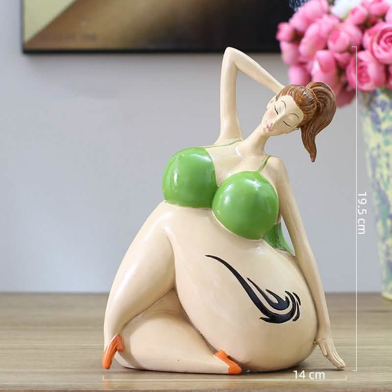 Playful Lady Figurine Collection – Colorful Resin Sculptures for Home & Office Decor - See picture - Green Dress – Sitting Lady with Flower - 