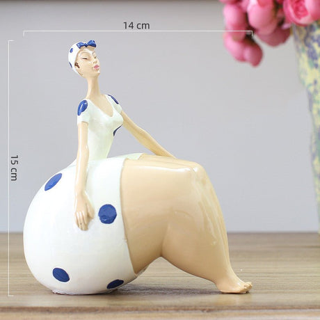 Playful Lady Figurine Collection – Colorful Resin Sculptures for Home & Office Decor - See picture - White Dress – Sitting Lady - 