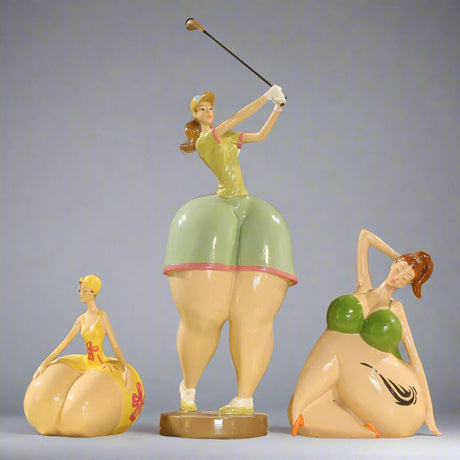 Playful Lady Figurine Collection – Colorful Resin Sculptures for Home & Office Decor - See picture - Striped Dress – Reclining Lady - 