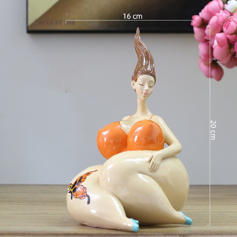 Playful Lady Figurine Collection – Colorful Resin Sculptures for Home & Office Decor - See picture - Orange Dress – Seated Pose Lady - 