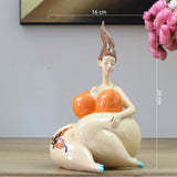 Playful Lady Figurine Collection – Colorful Resin Sculptures for Home & Office Decor - See picture - Orange Dress – Seated Pose Lady - 