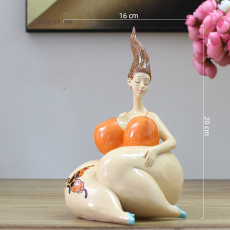 Playful Lady Figurine Collection – Colorful Resin Sculptures for Home & Office Decor - See picture - Orange Dress – Seated Pose Lady - 