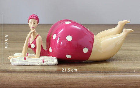 Playful Lady Figurine Collection – Colorful Resin Sculptures for Home & Office Decor - See picture - Pink Dress – Lounge Pose Lady - 