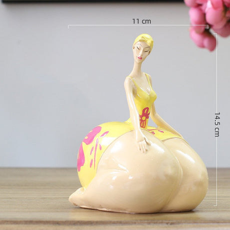 Playful Lady Figurine Collection – Colorful Resin Sculptures for Home & Office Decor - See picture - Yellow Dress – Relaxed Pose Lady - 