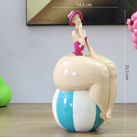 Playful Lady Figurine Collection – Colorful Resin Sculptures for Home & Office Decor - See picture - Striped Dress – Reclining Lady - 