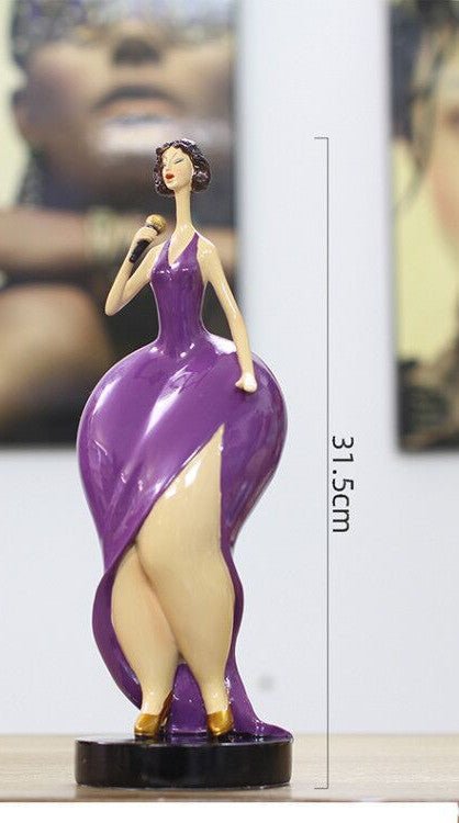Playful Lady Figurine Collection – Colorful Resin Sculptures for Home & Office Decor - See picture - Purple Dress – Standing Lady - 