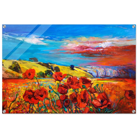 Poppy Fields of Passion: A Vibrant Landscape | Impressionism Wall art print - Acrylic Print - 60x90 cm / 24x36″ - 