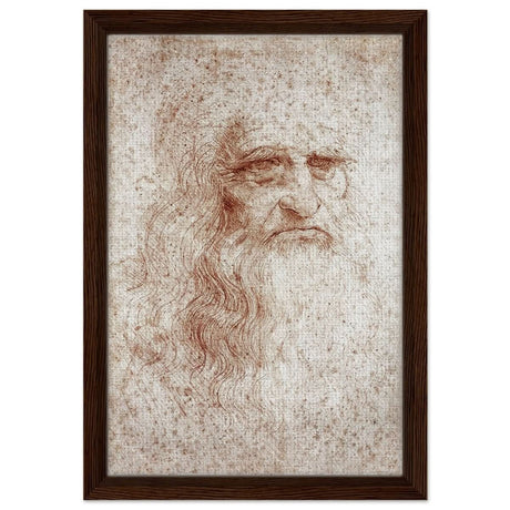 Portrait of a Man in Red Chalk Drawing by Leonardo da Vinci | Vintage wall art print - Framed Canvas - 30x45 cm / 12x18″ - Dark wood frame