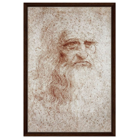 Portrait of a Man in Red Chalk Drawing by Leonardo da Vinci | Vintage wall art print - Framed Canvas - 50x75 cm / 20x30″ - Dark wood frame