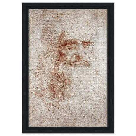 Portrait of a Man in Red Chalk Drawing by Leonardo da Vinci | Vintage wall art print - Framed Canvas - 30x45 cm / 12x18″ - Black frame
