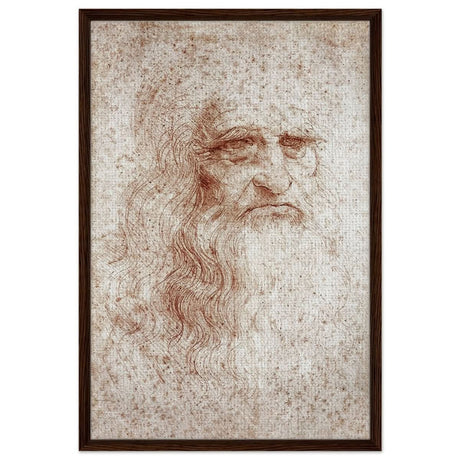 Portrait of a Man in Red Chalk Drawing by Leonardo da Vinci | Vintage wall art print - Framed Canvas - 60x90 cm / 24x36″ - Dark wood frame