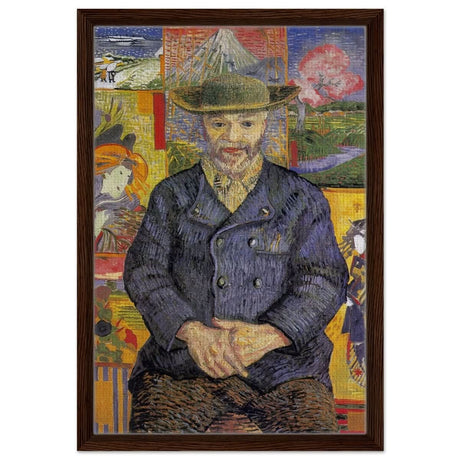Portrait of Père Tanguy (1887) by Vincent van Gogh | Vintage wall art print - Framed Canvas - 40x60 cm / 16x24″ - Dark wood frame