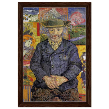 Portrait of Père Tanguy (1887) by Vincent van Gogh | Vintage wall art print - Framed Canvas - 30x45 cm / 12x18″ - Dark wood frame