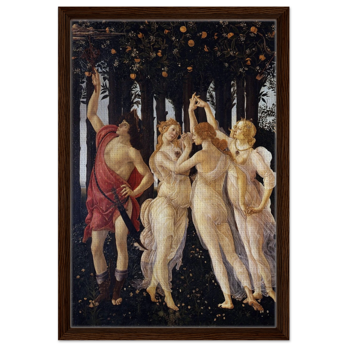 Primavera by Sandro Botticelli | Vintage wall art print - 40x60 cm / 16x24″ - Framed Canvas - Dark wood frame