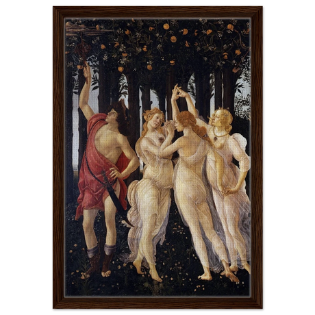 Primavera by Sandro Botticelli | Vintage wall art print - 40x60 cm / 16x24″ - Framed Canvas - Dark wood frame