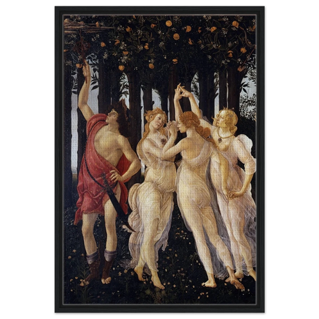 Primavera by Sandro Botticelli | Vintage wall art print - 60x90 cm / 24x36″ - Framed Canvas - Black frame