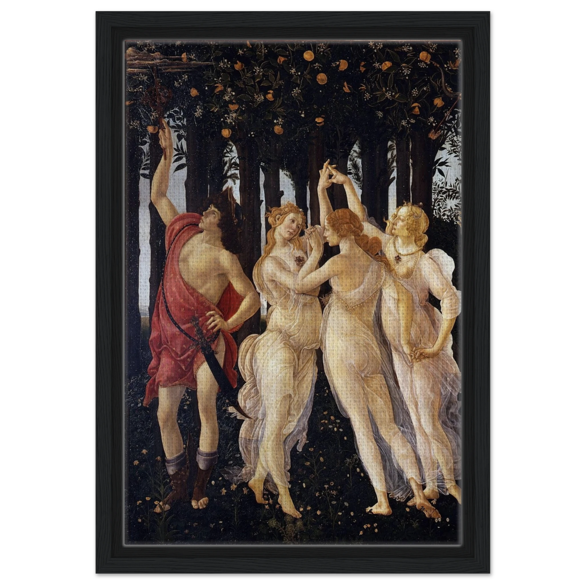 Primavera by Sandro Botticelli | Vintage wall art print - 30x45 cm / 12x18″ - Framed Canvas - Black frame