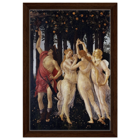 Primavera by Sandro Botticelli | Vintage wall art print - 30x45 cm / 12x18″ - Framed Canvas - Dark wood frame