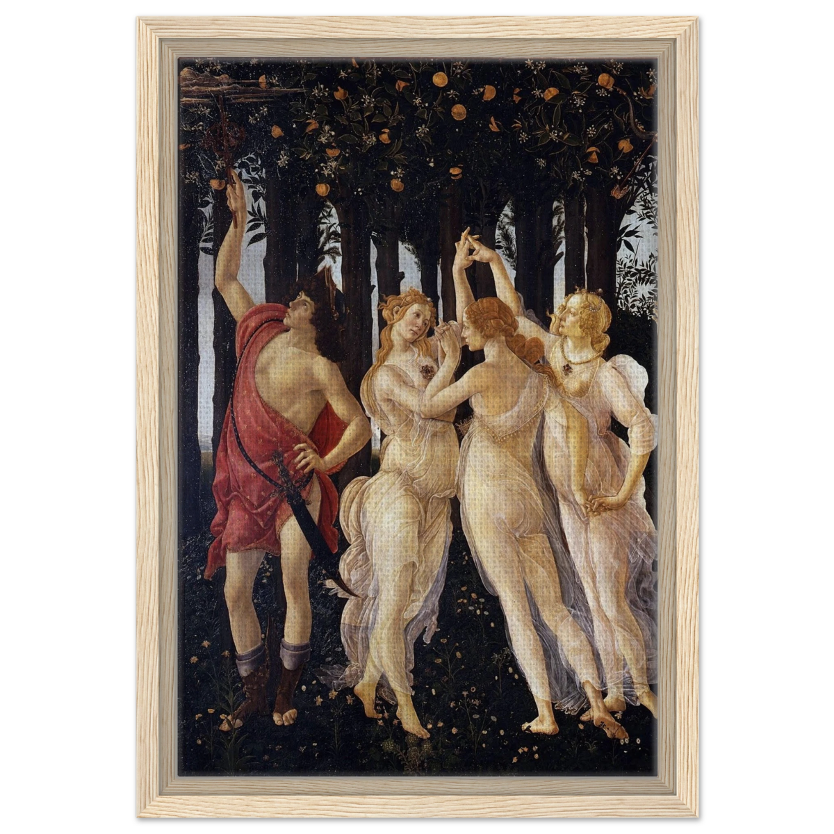 Primavera by Sandro Botticelli | Vintage wall art print - 30x45 cm / 12x18″ - Framed Canvas - Wood frame