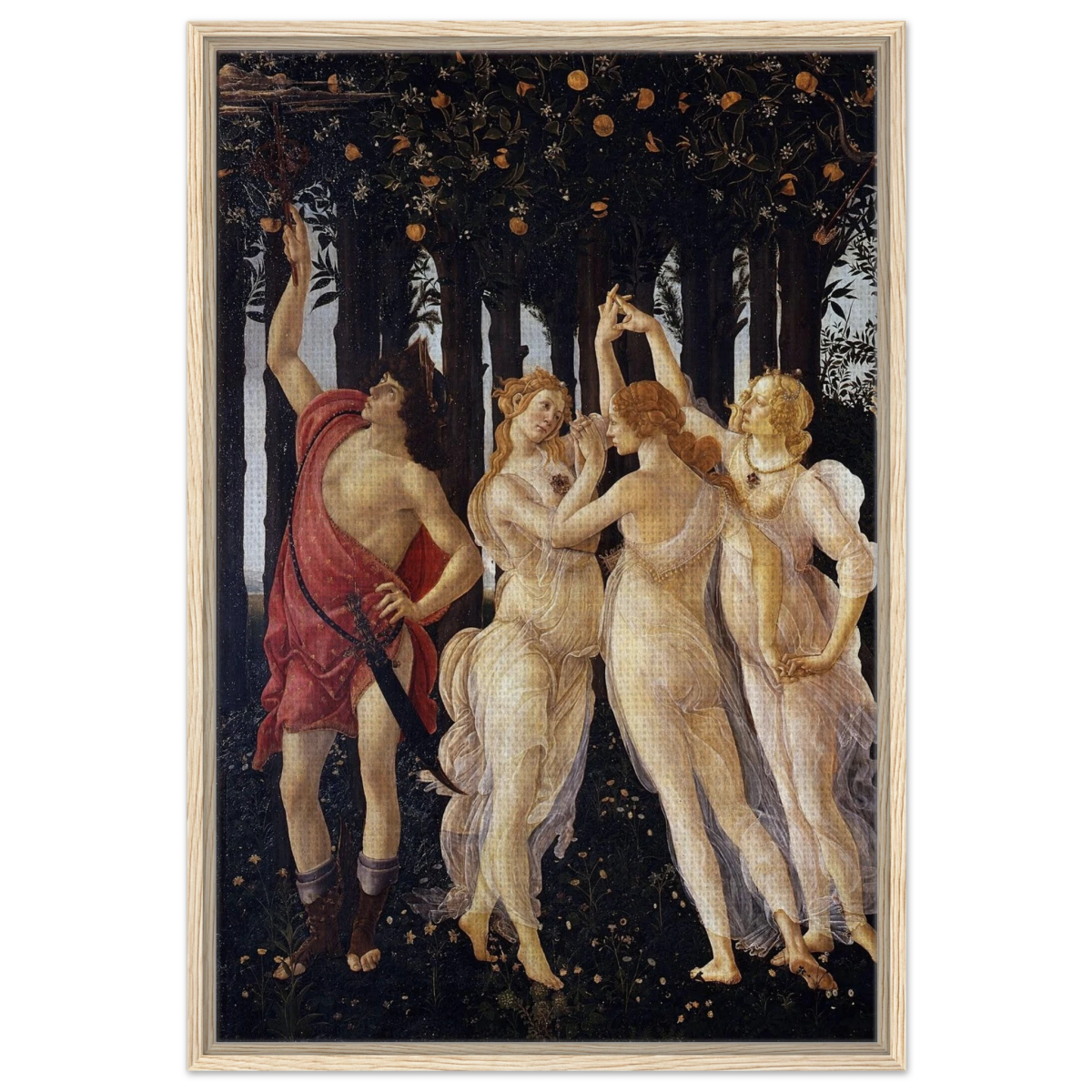 Primavera by Sandro Botticelli | Vintage wall art print - 60x90 cm / 24x36″ - Framed Canvas - Wood frame