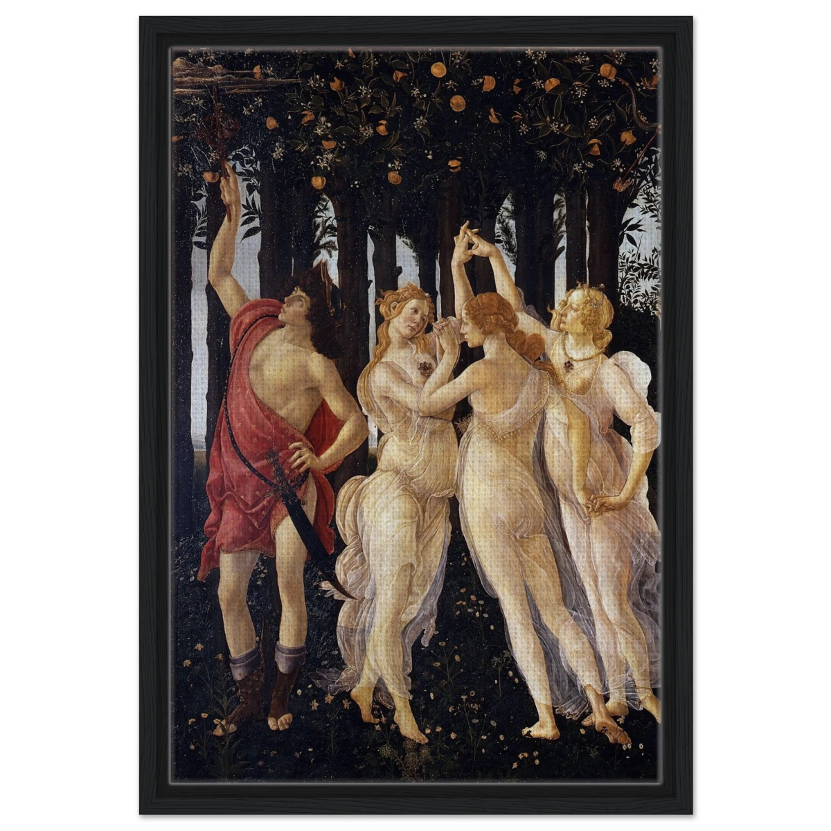 Primavera by Sandro Botticelli | Vintage wall art print - 40x60 cm / 16x24″ - Framed Canvas - Black frame