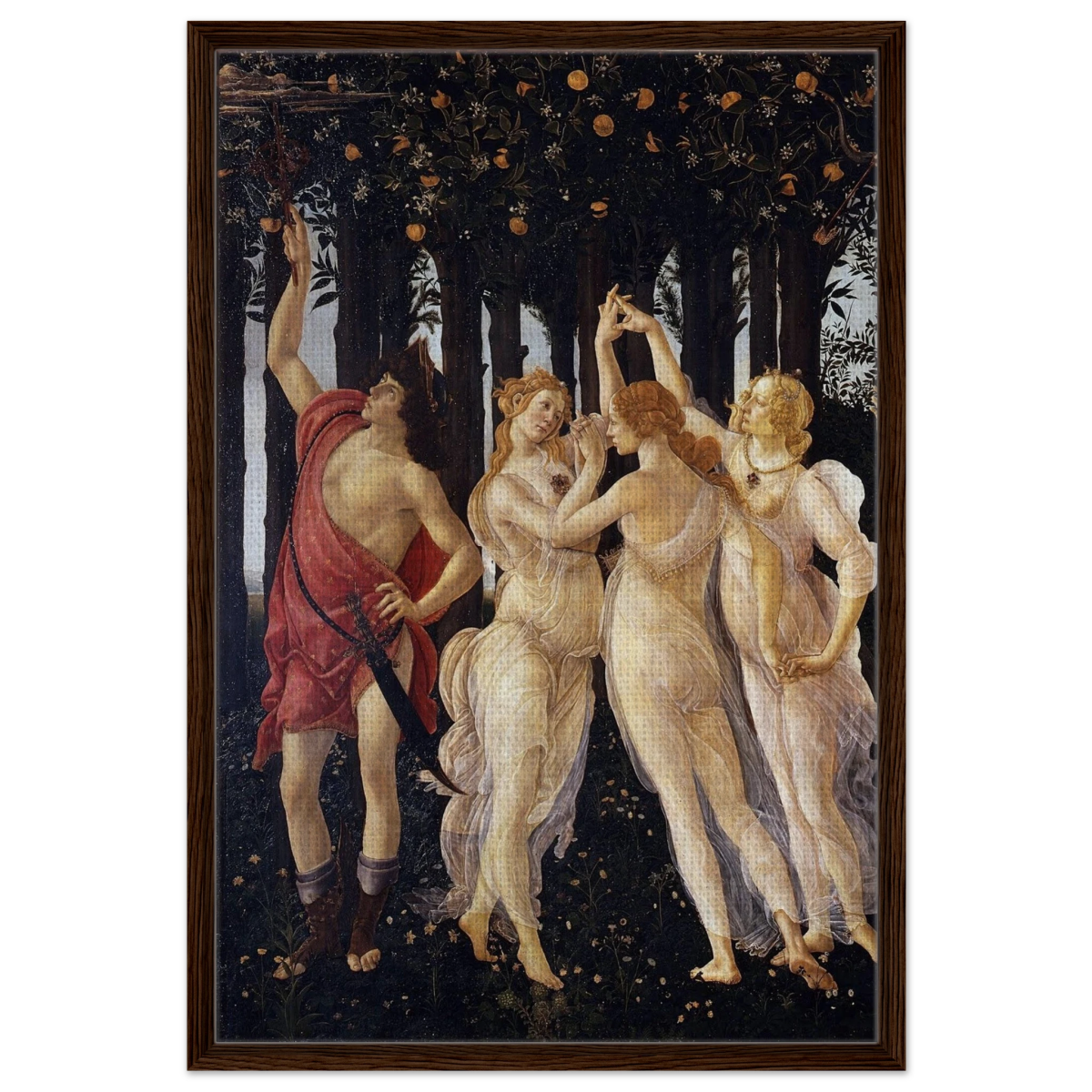 Primavera by Sandro Botticelli | Vintage wall art print - 60x90 cm / 24x36″ - Framed Canvas - Dark wood frame