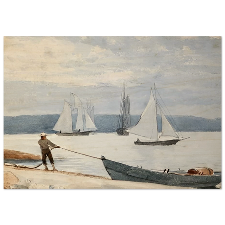 Pulling the Dory – Maritime Vintage Wall Art Print | Winslow Homer - Wood Prints - 70x100 cm / 28x40″ - 