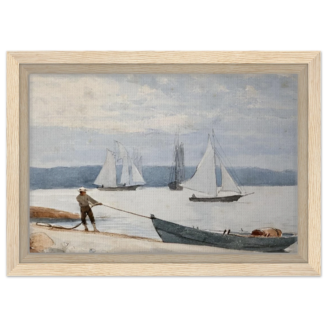 Pulling the Dory – Maritime Vintage Wall Art Print | Winslow Homer - Framed Canvas - 20x30 cm / 8x12″ - Wood frame