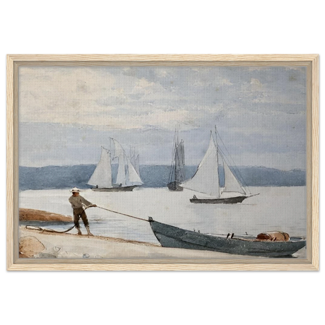 Pulling the Dory – Maritime Vintage Wall Art Print | Winslow Homer - Framed Canvas - 40x60 cm / 16x24″ - Wood frame