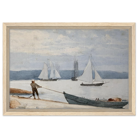 Pulling the Dory – Maritime Vintage Wall Art Print | Winslow Homer - Framed Canvas - 30x45 cm / 12x18″ - Wood frame