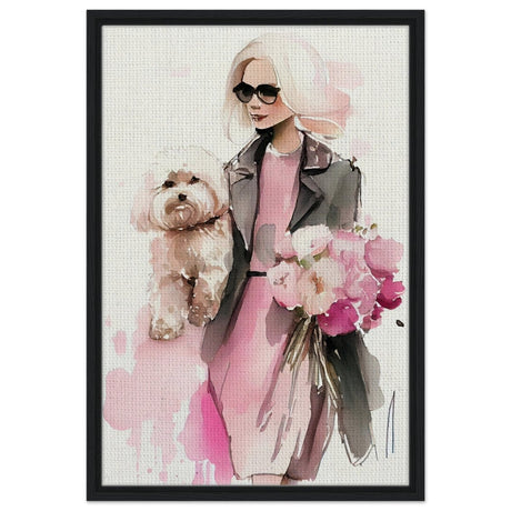 Puppy Love in Style | Contemporary Figurative Art | wall Art Print - Framed Canvas - 50x75 cm / 20x30″ - Black frame
