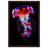 Radiant Abyss: The Neon Jellyfish | Animal art print - Framed Canvas - 60x90 cm / 24x36″ - Dark wood frame