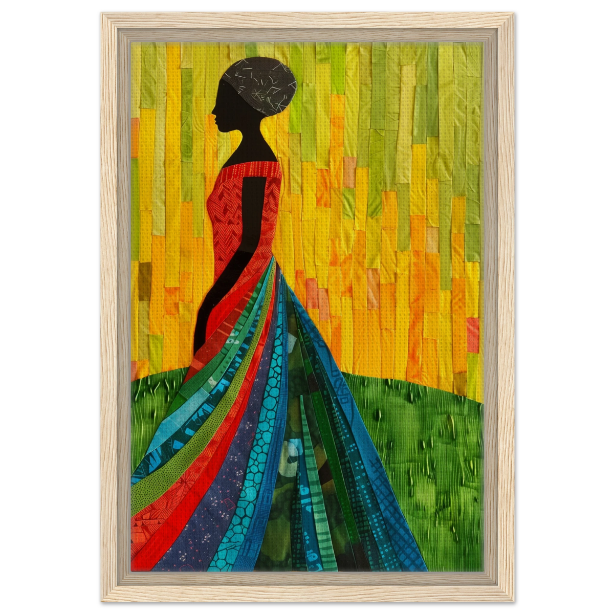 Radiant Silhouette – Afrocentric Collage Wall Art Print - Framed Canvas - 30x45 cm / 12x18″ - Wood frame