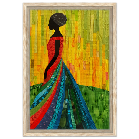 Radiant Silhouette – Afrocentric Collage Wall Art Print - Framed Canvas - 30x45 cm / 12x18″ - Wood frame