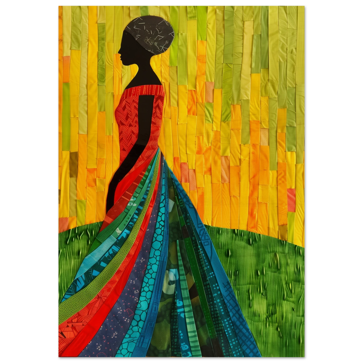 Radiant Silhouette – Afrocentric Collage Wall Art Print - Wood Prints - 70x100 cm / 28x40″ - 