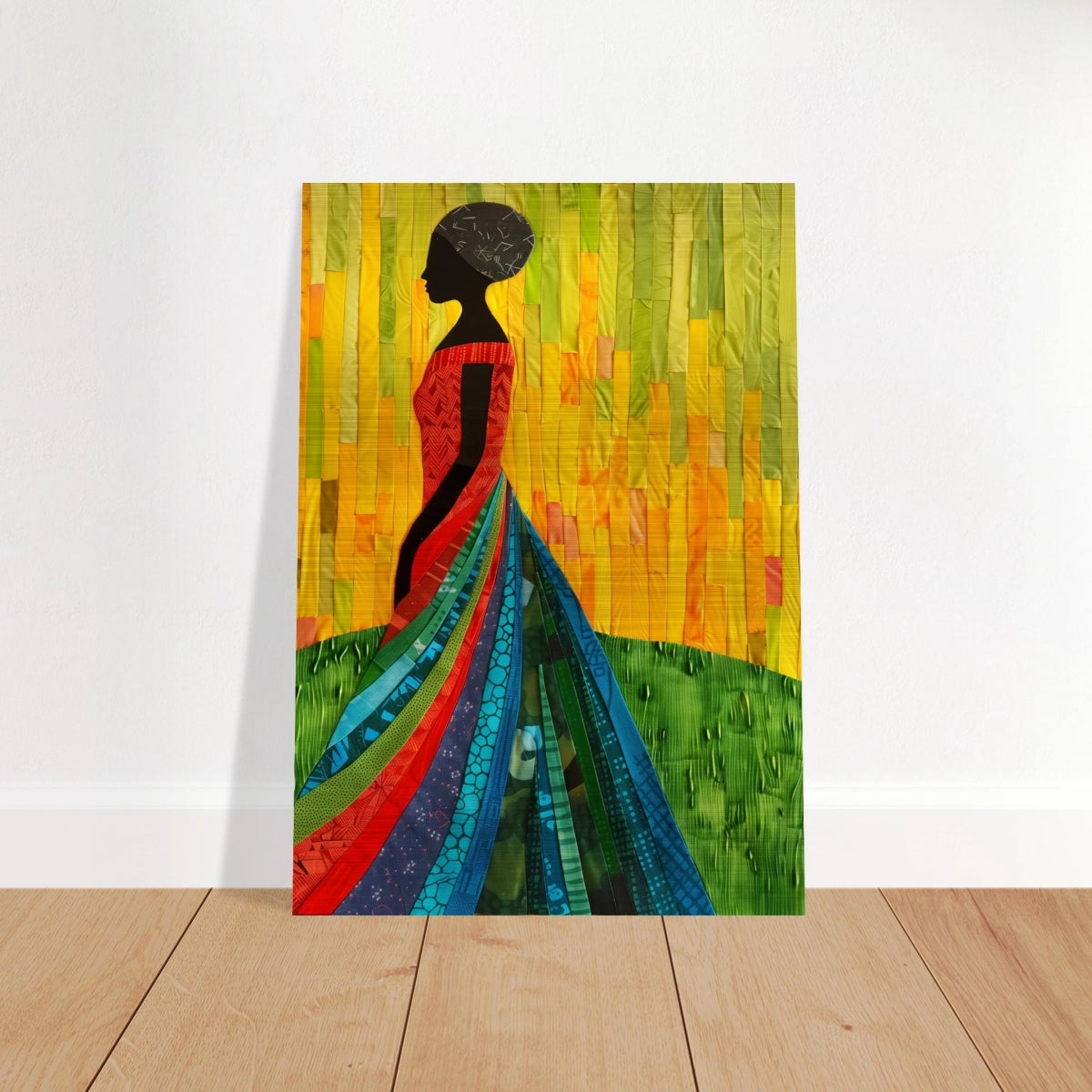 Radiant Silhouette – Afrocentric Collage Wall Art Print - Brushed Aluminum Print - 70x100 cm / 28x40″ - 