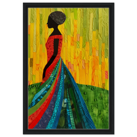 Radiant Silhouette – Afrocentric Collage Wall Art Print - Framed Canvas - 40x60 cm / 16x24″ - Black frame