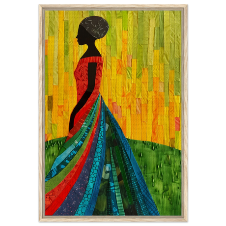 Radiant Silhouette – Afrocentric Collage Wall Art Print - Framed Canvas - 60x90 cm / 24x36″ - Wood frame