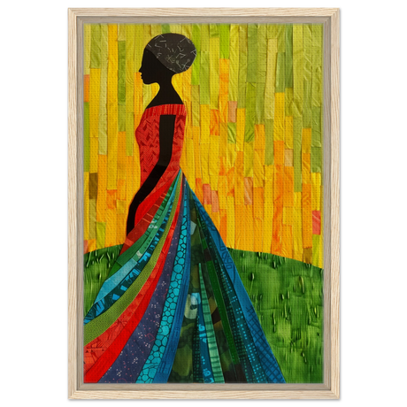 Radiant Silhouette – Afrocentric Collage Wall Art Print - Framed Canvas - 40x60 cm / 16x24″ - Wood frame