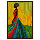 Radiant Silhouette – Afrocentric Collage Wall Art Print - Framed Canvas - 50x75 cm / 20x30″ - Dark wood frame