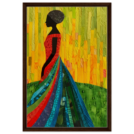 Radiant Silhouette – Afrocentric Collage Wall Art Print - Framed Canvas - 50x75 cm / 20x30″ - Dark wood frame