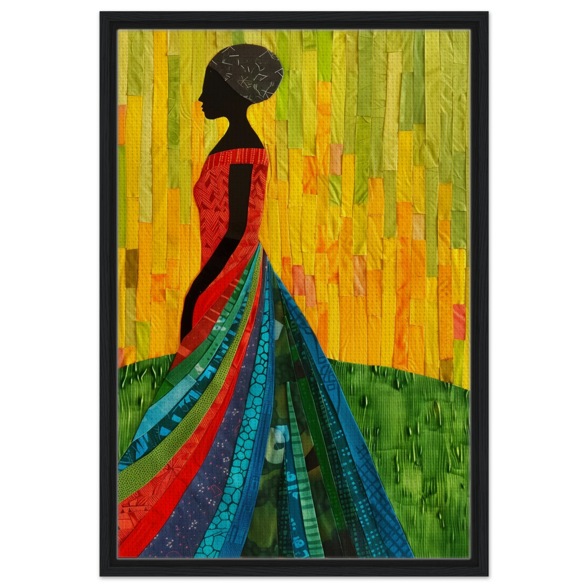 Radiant Silhouette – Afrocentric Collage Wall Art Print - Framed Canvas - 50x75 cm / 20x30″ - Black frame